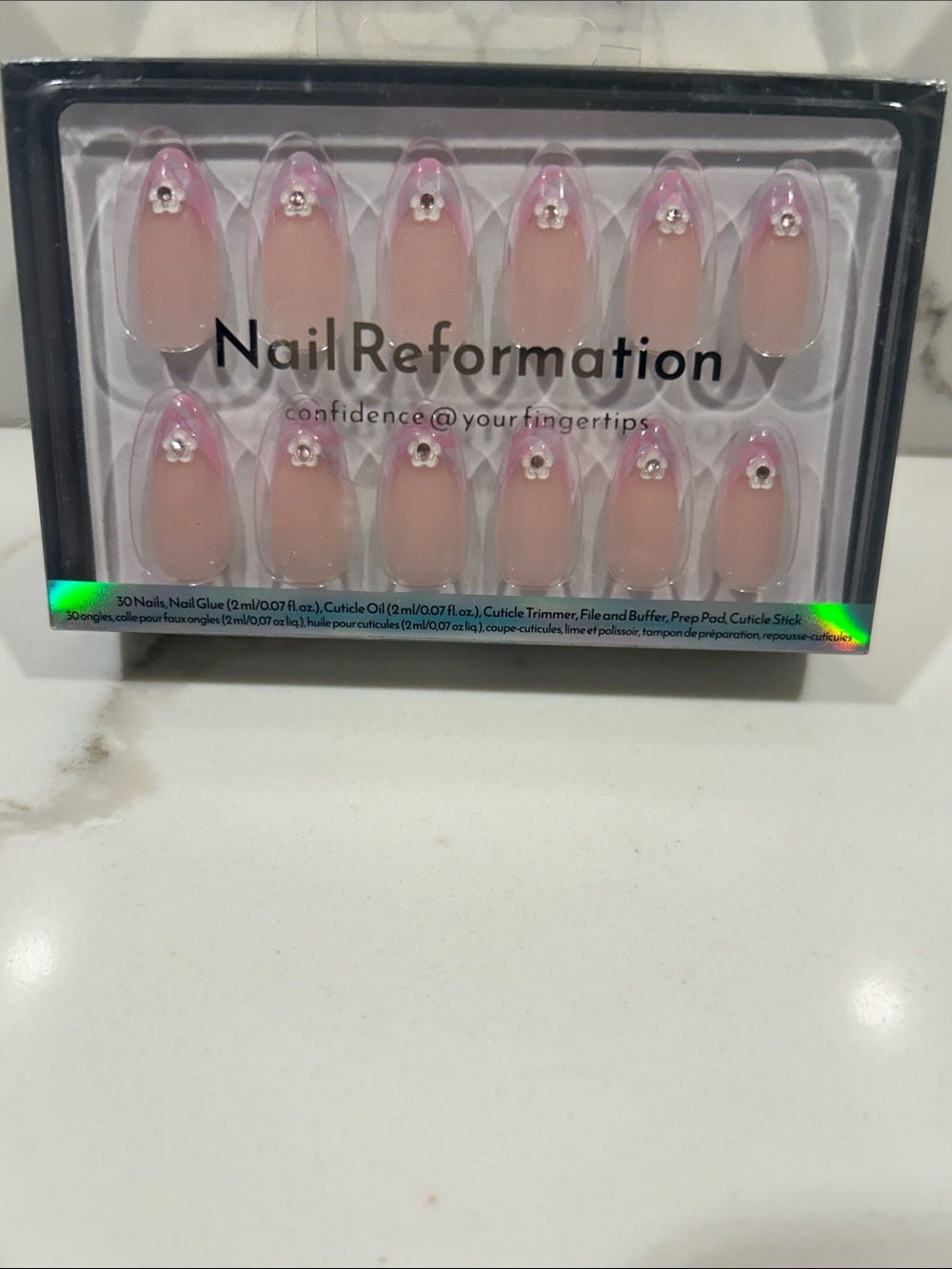 Reformation Pink Ombre Press-On Nails with Rhinestone Accents